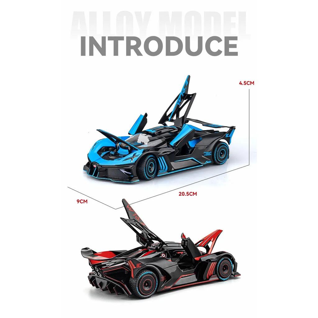 Modellino Auto Sportiva in Lega Bugatti Bolide 1/24 Diecasts & Veicoli Giocattolo Modello Auto Concettuale in Metallo Simulazione Suono Luce Regalo per Bambini
