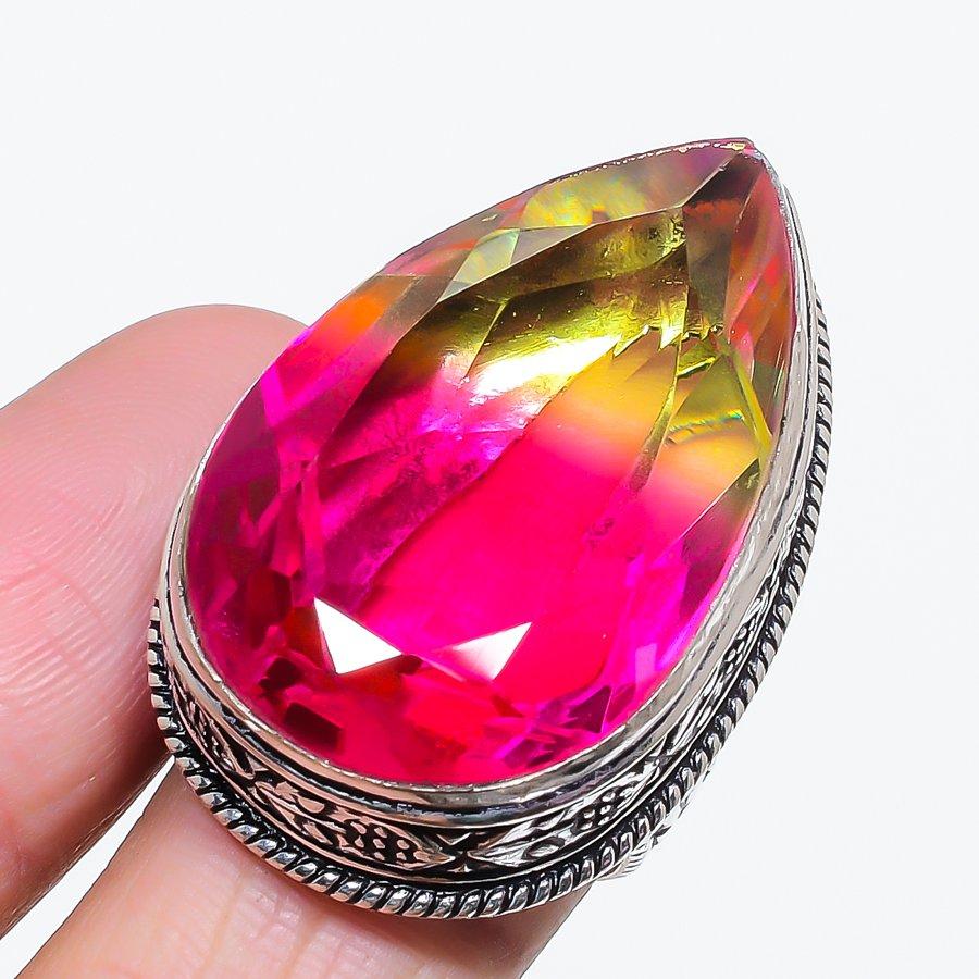 

Натуральный двухцветный турмалин 925 стерлинговое серебро ювелирное кольцо размер 8 t8F71