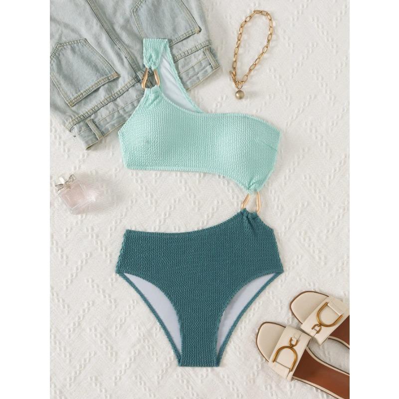 2025 New One-shoulder Bikini Sexy One-piece Women's Patchwork Swimsuit Tight Backless Swimwear Summer Push Up Beach Bathing Suit