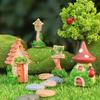 Mini Cartoon House Figurine Miniature Road Sign Chair Stone Letter Box Mushroom Statue House Micro Landscape Fairy Garden Decoration