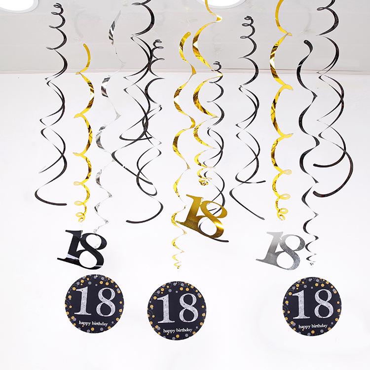 Birthday Party Spiral Hanging Decorations Set - 12 Pieces for 30th, 40th, 50th, 60th Celebrations