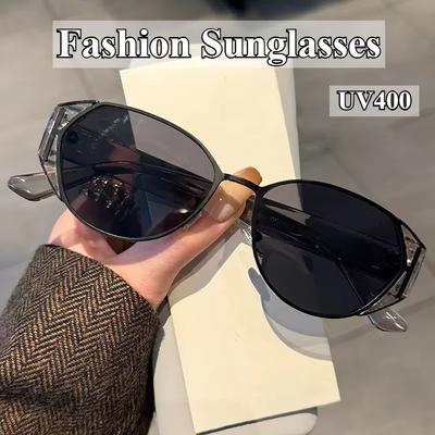 New Women'S Retro Cat Eye Sunglasses Individual Luxury Metal Frame Sunglasses Outdoor Uv400 Driving Travel Shooting Glasses