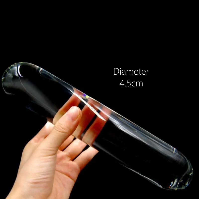 Smooth Long Anal Sex Toy of Crystal Clear Circular Column Glass Dildo Butt Plug for Couple Opening Anue Peep Vagina