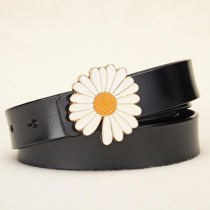 Женский модный ремень Mary Belt из натуральной кожи с ромашкой и гладкой пряжкой, узкий ремень - женский брючный ремень в корейском стиле 105cm