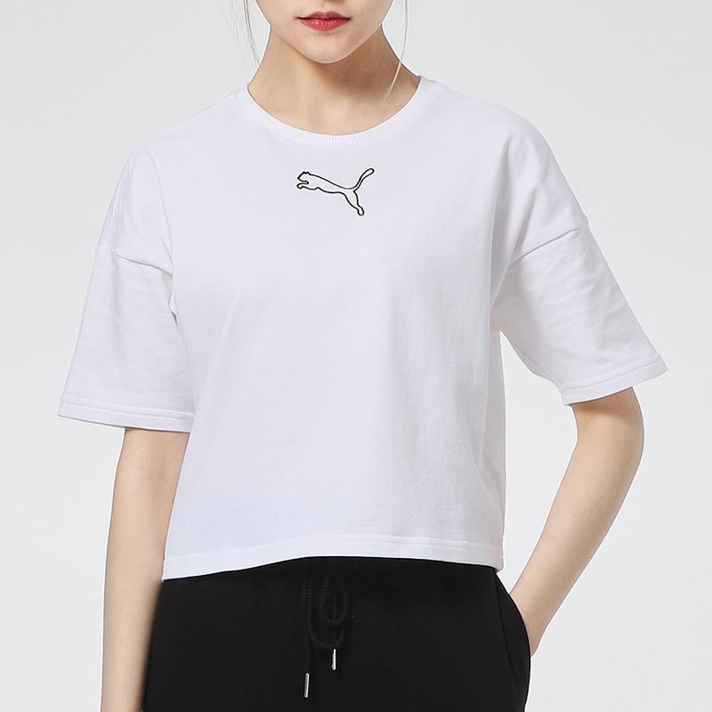 Puma Downtown Crop Tops Women's White Crew Neck Moderate 845965-02