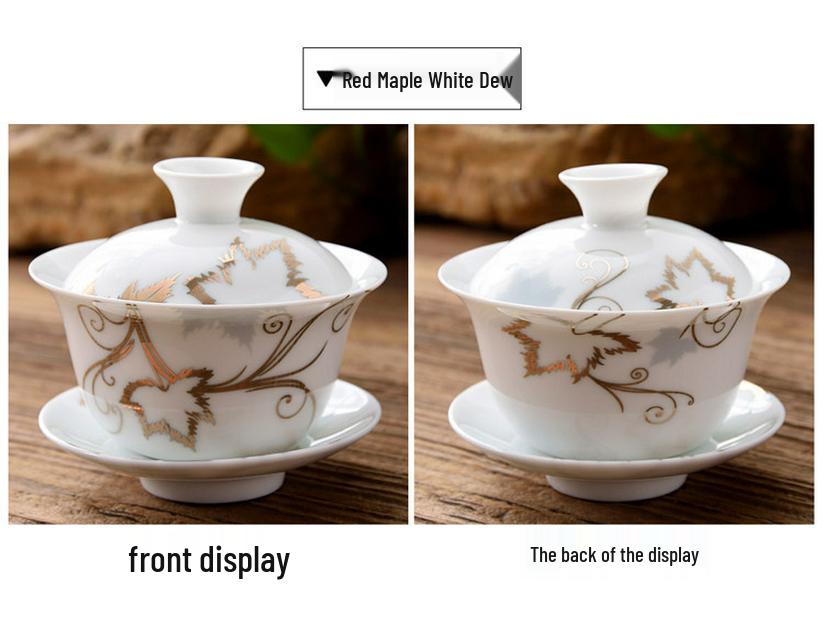 3.4-Inch Blue & White Ceramic Gaiwan Tea Set - 3-Piece, 100ml Capacity