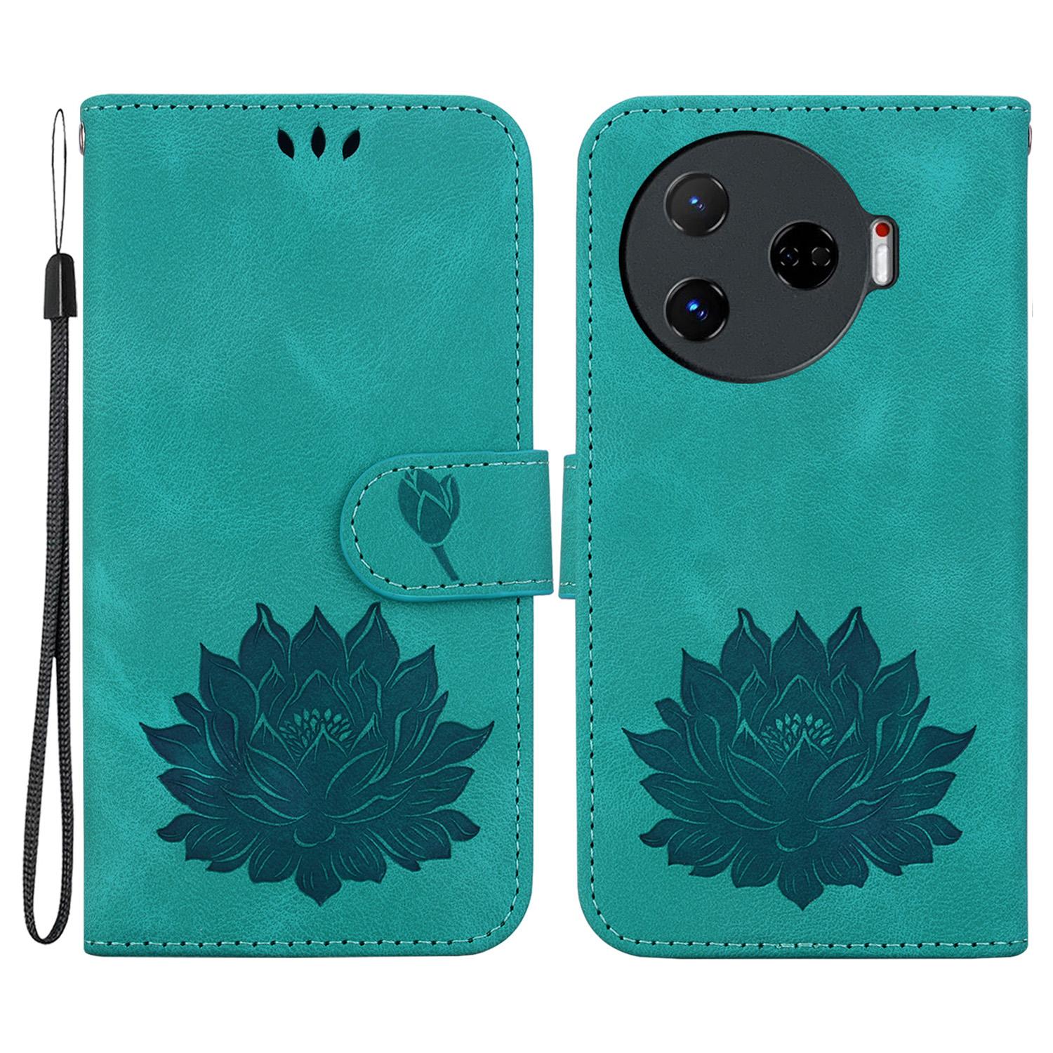 

For TECNO Camon 30 Pro 5G Wallet Case Lotus Imprint Leather Phone Cover Green