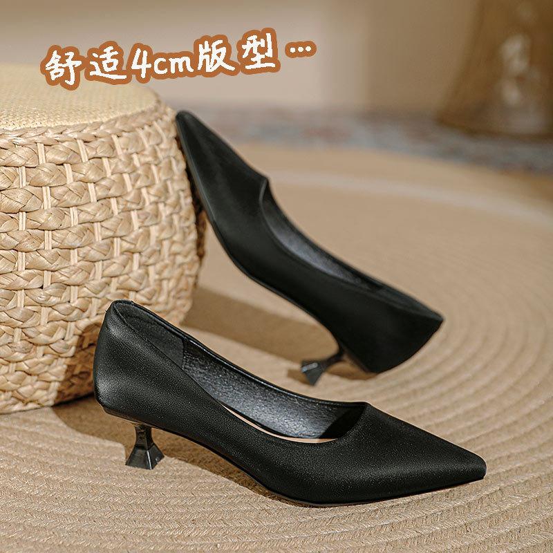 Temperament Professional Women's Shoes Black Work Shoes 2025 New Middle Heel Pointed Single Shoes Red High Heels Women's Stiletto