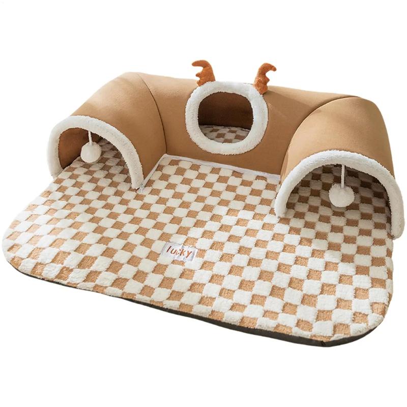 Cat Bed Tunnel Cat Play Tunnel Warm Shelter Tent House Toys for Dog Pet Animal Indoor Outdoor Wall-Corner Games Outside