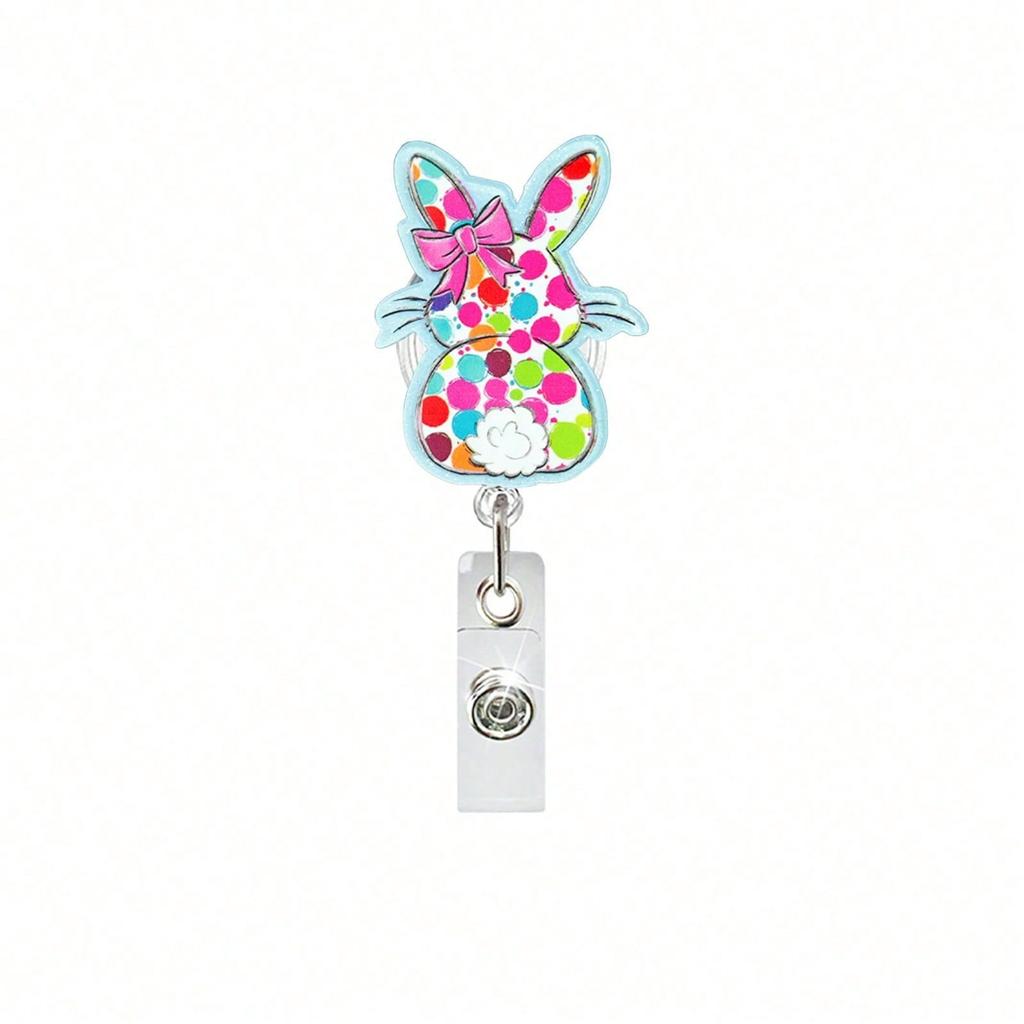 1pc Bunny Egg Bow Retractable Badge Reel, Swivel ID Card Holder Clip For Doctor, Nurse, Office Worker, Party