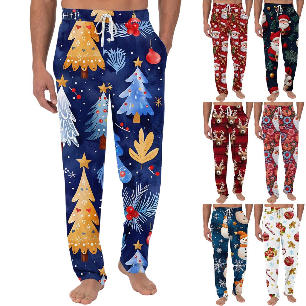 Men's Christmas-Printed Pocket & Sleep Pants | Soft Cotton Blend, Elastic Waist