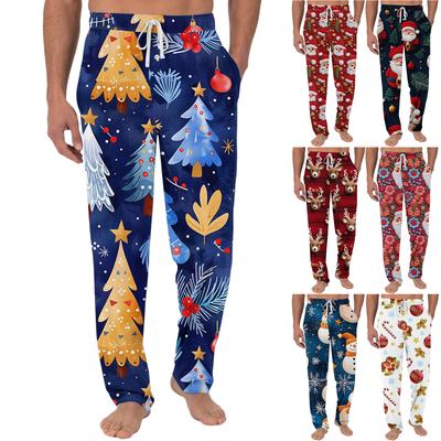 Men's Christmas-Printed Pocket & Sleep Pants | Soft Cotton Blend, Elastic Waist
