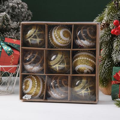 9 Stück/Box Goldener Weihnachtskugel Dekor Anzug Bruchsichere Glitzernde Hängekugeln für Weihnachtsbaumdekoration Heimparty Neujahrsgeschenke