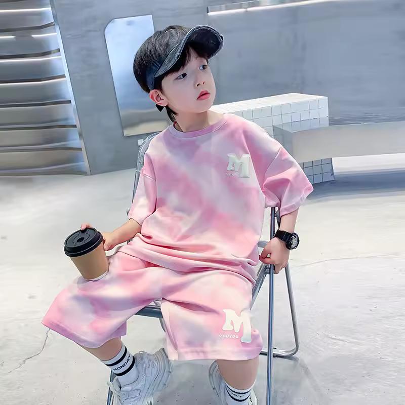 Boys Summer Tie Dye T-Shirt Tops+Shorts Pant School Kids Tracksuit Child 2PCS Outfit Workout Set