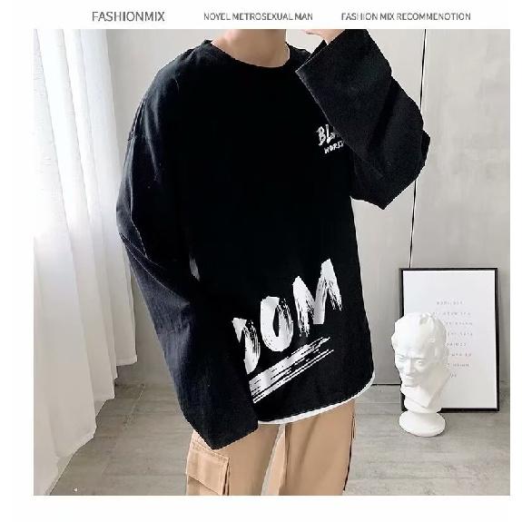 2024 Men's Long-Sleeved T-shirt Autumn Undershirt Long Sleeve Cotton Autumn Hong Kong Style Printing Loose Trendy Top