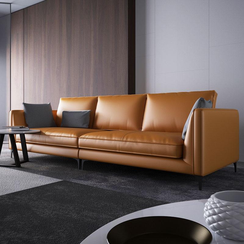 First layer cowhide leather, genuine leather fabric, leather deep brown chestnut sofa, renovated seat headboard soft bag, yellow