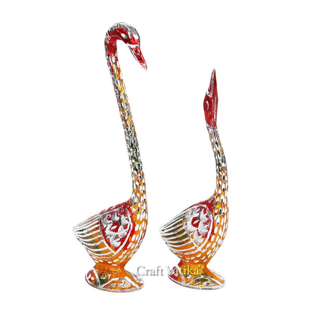 Kissing Duck Swan Love Couple Bird Statues Set | White Metal Swan Love Birds Pair (Male - Female) | Gift & Home Decor