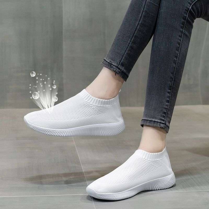 2025 Drei-Jahreszeiten neue Übergröße Sport bequeme flachsohlige Damen Einzelschuhe Fliegenstrickschuhe Studenten Freizeitschuhe Low-Top Schuhe
