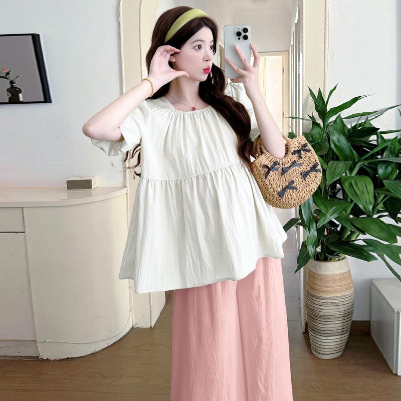 2026 French Style Puff Sleeve Top & Wide-Leg Pants Set XL