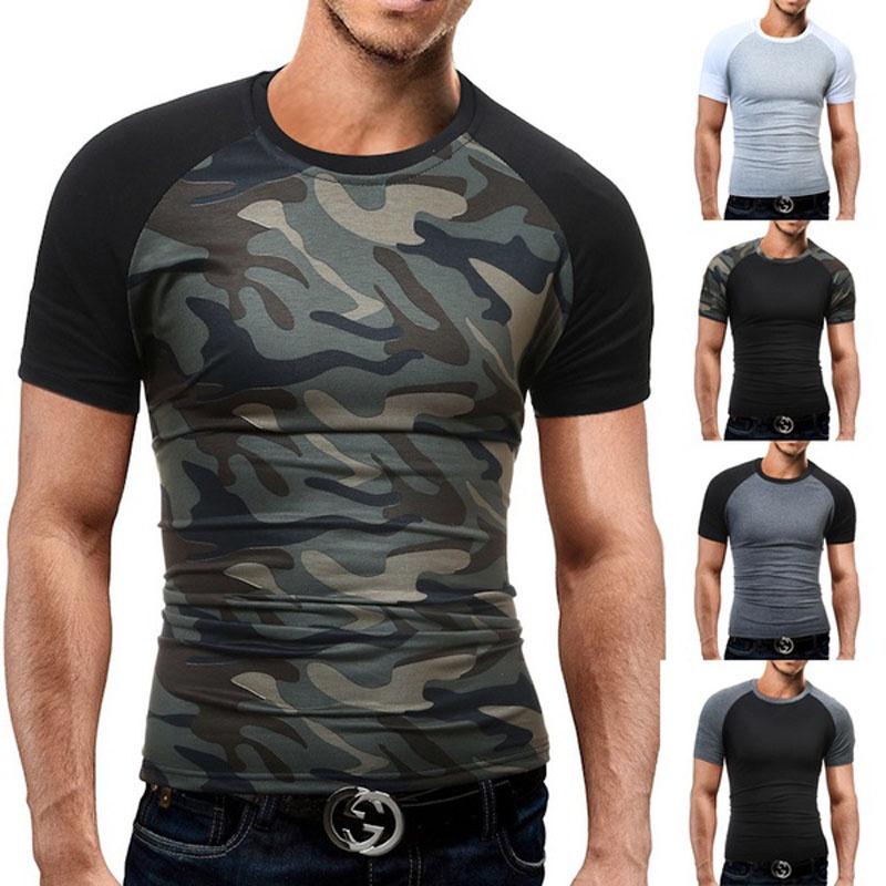 Premium Quality Men's Summer O-neck Short Sleeves Camo Stitching Color T-shirt For Effortless Style