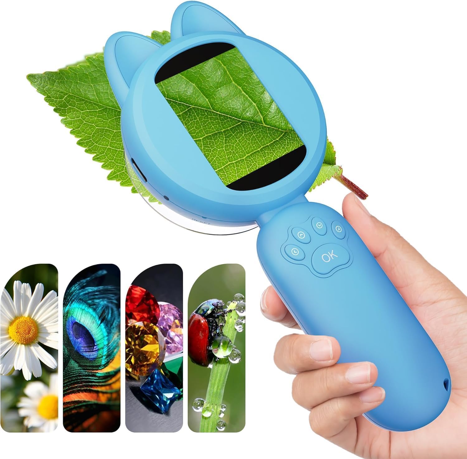 

XUANDONG Digital Handheld 100X Magnification with IPS Image Science Outdoor Insect New or Christmas Gift Kids Microscope, Magnifier, Cute, LED, синій