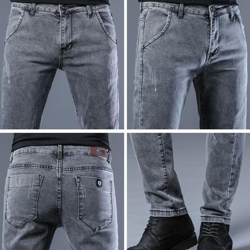New Classic Designer Trendy Men Skinny Jeans Light Blue Washed Slim Fit Simple Casual Fashion Street Denim Pants