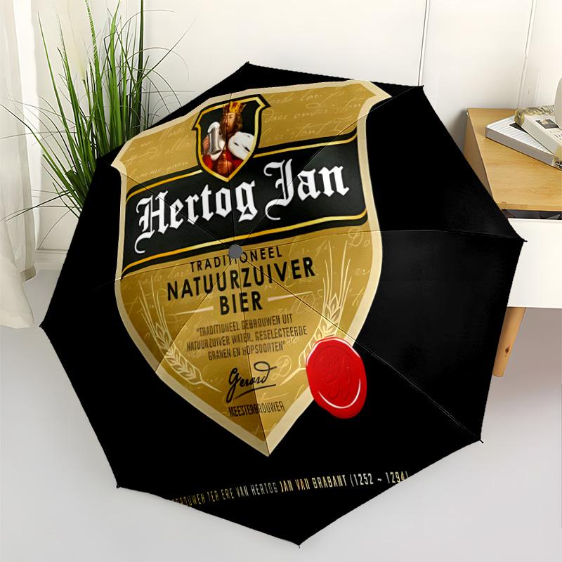Hertog Jan Beer Label Portable Automatic Umbrella Compact & Durable 8-Rib Design Durable Plastic & Iron for Outdoor Daily Use Elegant Umbrella