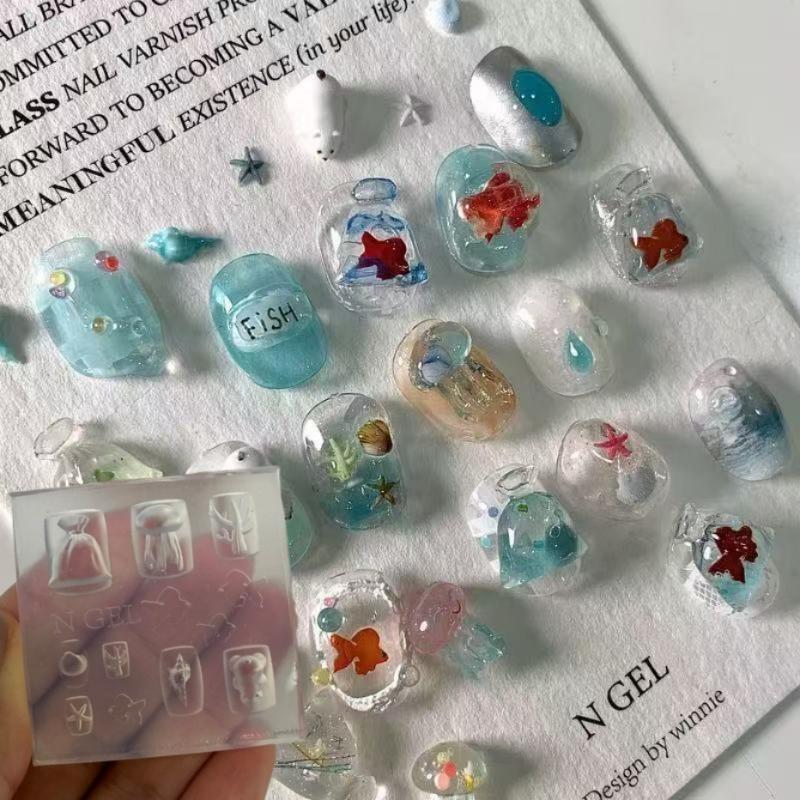 3D Stjernefisk Skal Sommerfugl Blomst Silikone Negleform Diy Neglekunst Dekoration Gennemsigtig Negleskabelon Manicure Design Værktøjer