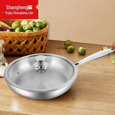 Shangheng 304 Stainless Steel Non-Coated Frying Pan with Lid