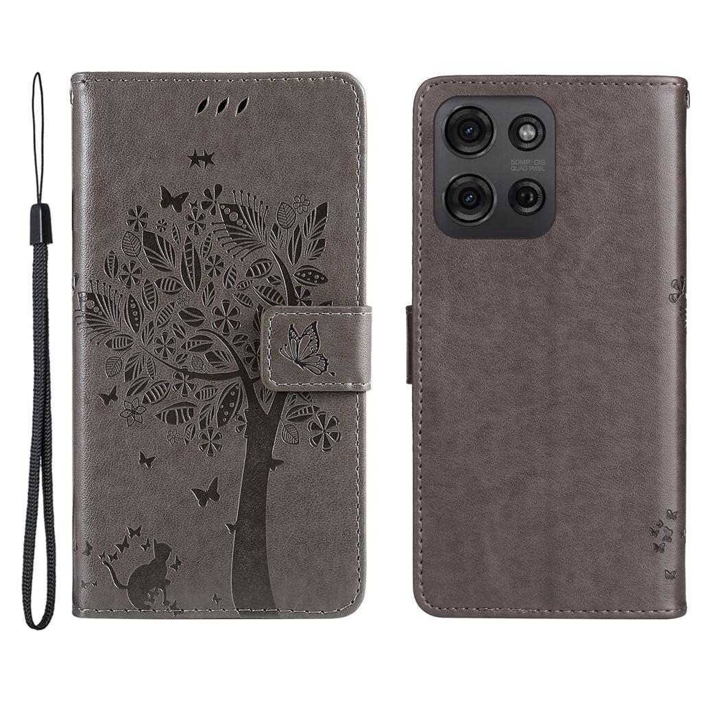 For Motorola Moto G75 5G Phone Case with Stand Cat Tree Pattern Leather Wallet Mobile Cover
