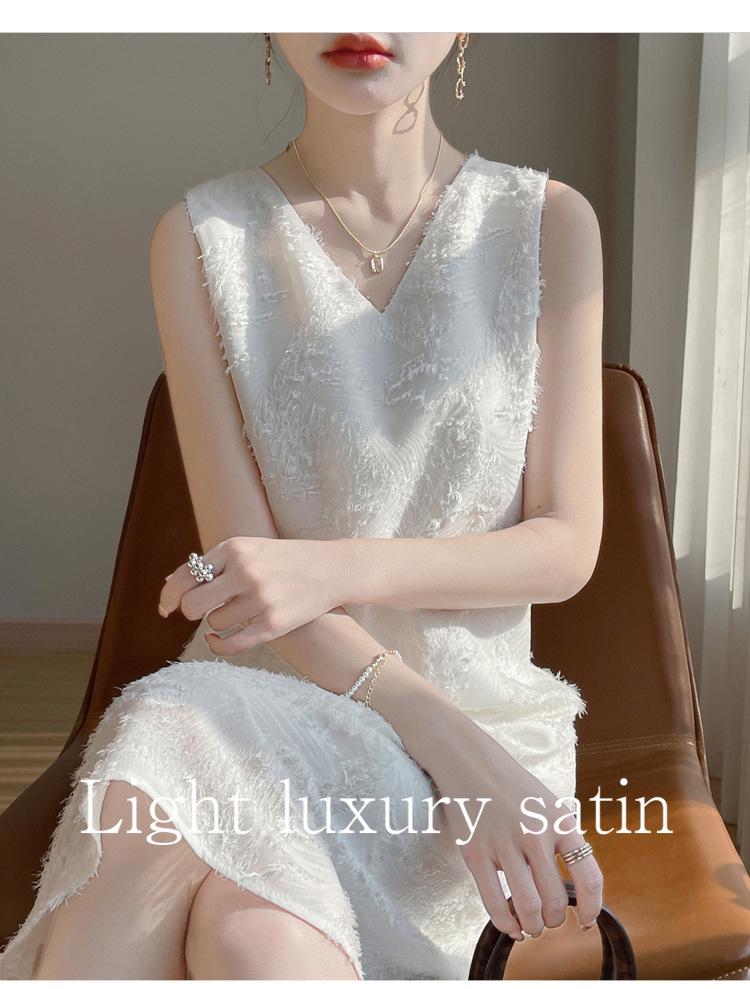 Silk Satin Women's V-neck Sleeveless Cut-out Midi Dress - Summer 2025 Collection