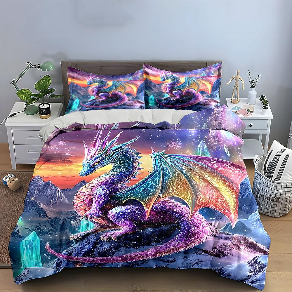 Colorful dragon with crystals. Bedding sets Duvet cover sets Duvet covers Pillowcases(1 * Duvet Cover 2 * Pillowcases without duvet insert)