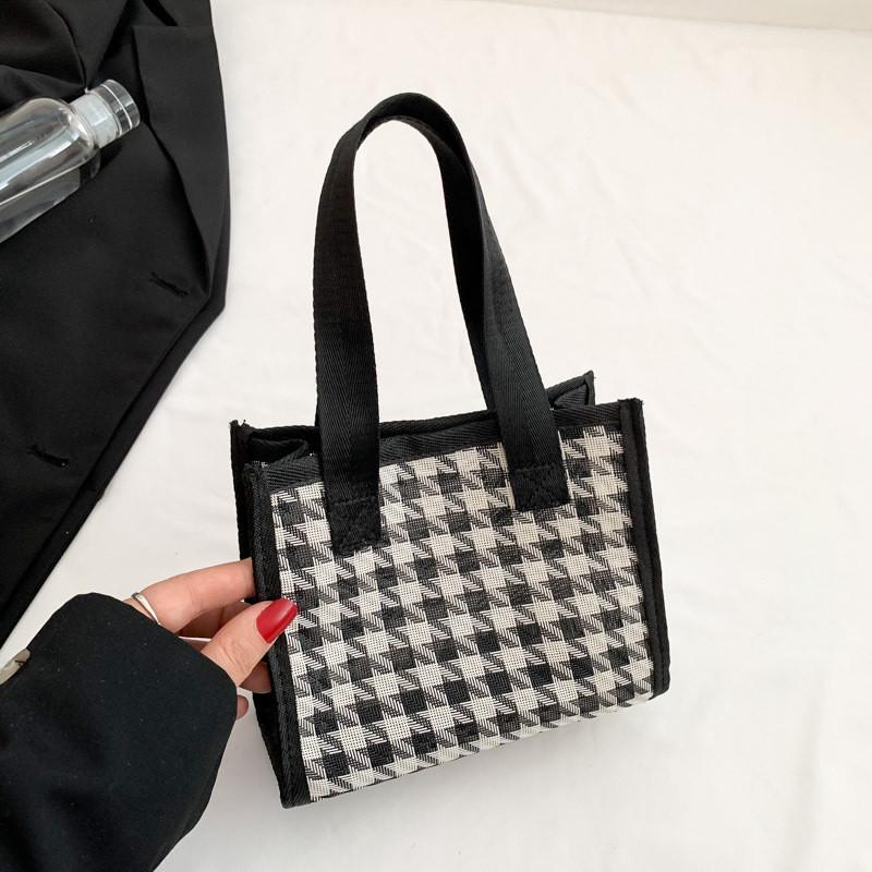 

Fashionable Black Checkered Medium Handbag For Women Perfect For Everyday Use Black Houndstooth