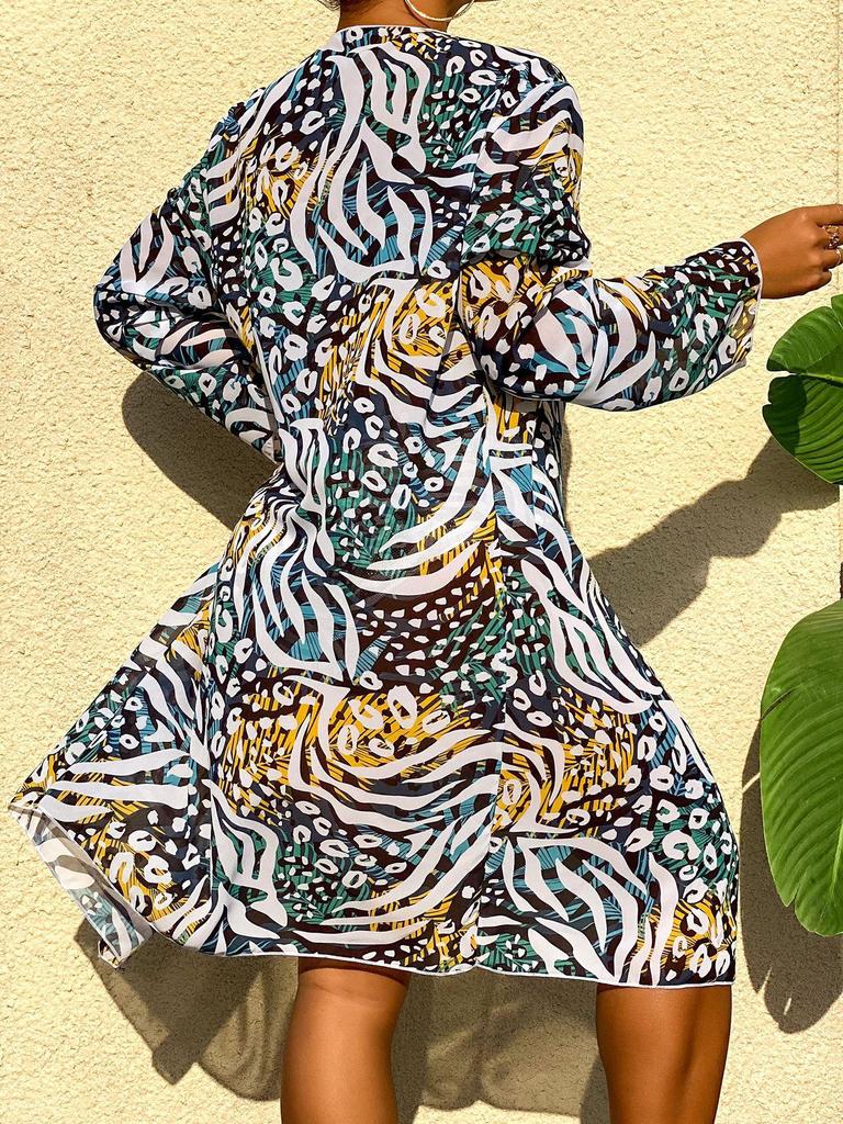 2025 Retro Long Sleeve One-Piece Bikini Cover-up for Women