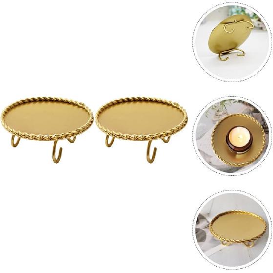 Homoyoyo 2pcs Gold Candle Holders Decorative Candlesticks Iron Pillar Plate Candle Pedestal Candle Stand Table Centerpiece for Led Wax Candles