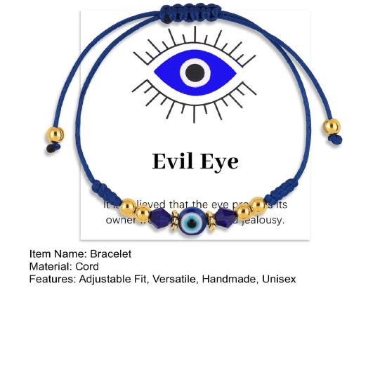 Evil Eye String Bracelet Adjustable Braided Rope Bracelet Good Luck Amulet Bracelet with Card Gift for Women Men Family Friends