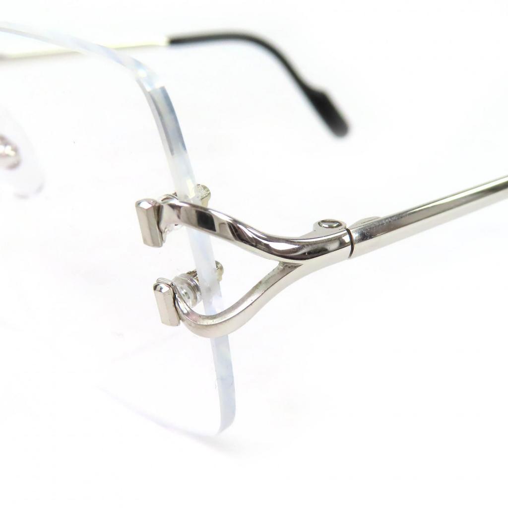 Excellent Cartier Glasses Square Two-Point Rimless Silver Mens Used