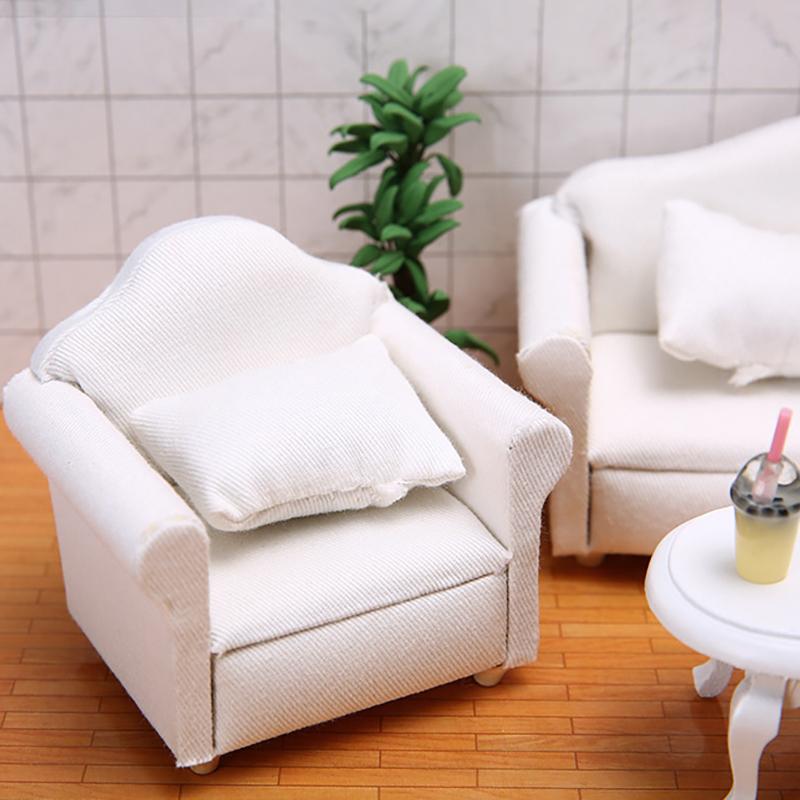 Doll House Diy Decorative Accessories 1:12 Dollhouse Miniature Furniture Sofa With Pillow White Fabric Sofa Model Scene Toy