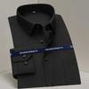 Men Formal Shirt Long Sleeve Office Solid Color Striped Anti-Wrinkle Fashion Business Pocket White Social Pocket Blue Shirt