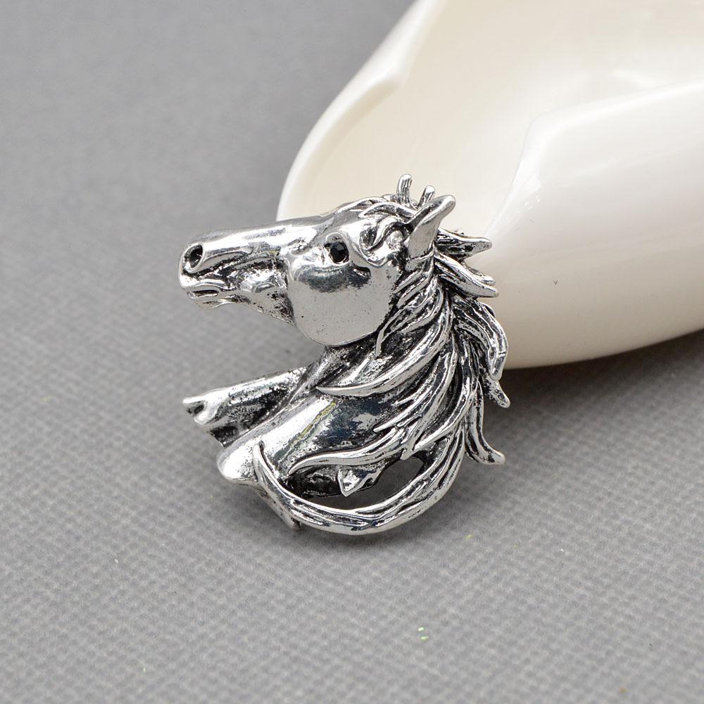 New Gold And Silver Color Horse Head Brooches For Men Unisex Vintage Animal Pin Punk Style Suit Accessories High Quality