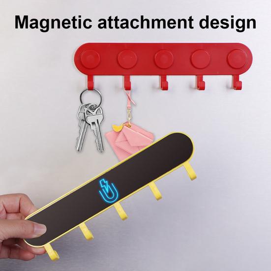 Magnetic Hook Rack with 5 Integrated Hooks Strong Magnetism No Drilling Easy Installation Organizer for Keys Masks Bags Hats