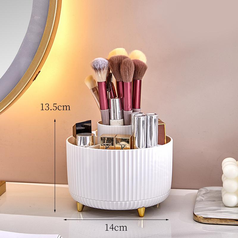 Вращающийся на 360 градусов держатель кистей для макияжа, настольный косметический органайзер, вращающийся настольный ящик для хранения, портативный держатель для губной помады, подводки для глаз белый