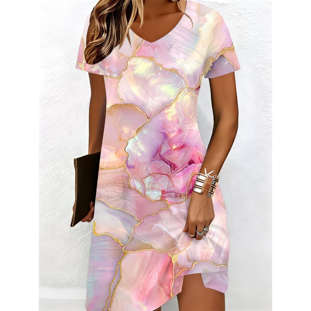 Summer Women's V-neck Short Sleeved Fashionable Casual Dress