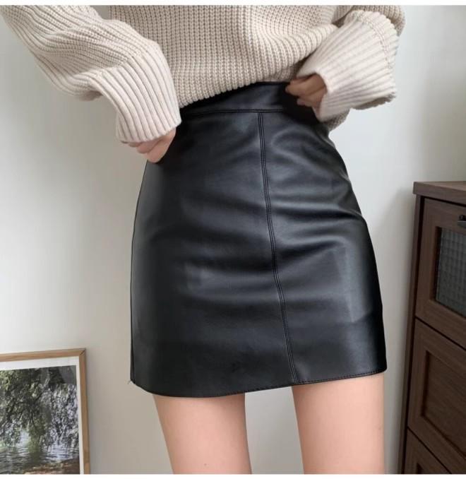 

Women s High-Waist PU Leather A-Line Skirt - 2024 Autumn/Winter Slim Fit 3XL