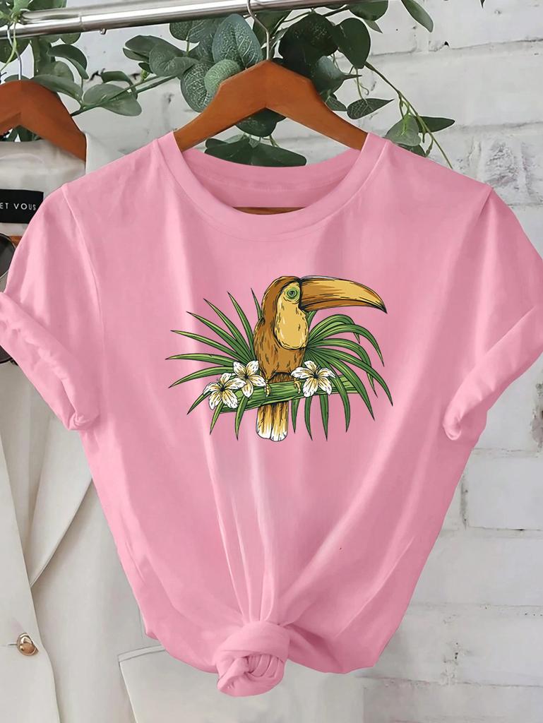 Printed Tshirt Womens Casual Vacation Short Sleeved Round Neck Spring and Summer New Clothing Out of The Street Versatile