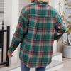 Chaqueta estilo camisa de cuadros anchos con bolsillos y botones sueltos y mangas largas para mujer
