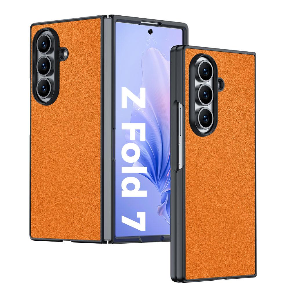 Applicable To Samsung ZFold7 Mobile Phone Case Plain Leather Lamb Leather Anti-drop Folding Business Ultra-thin ZFold6 Protective Case