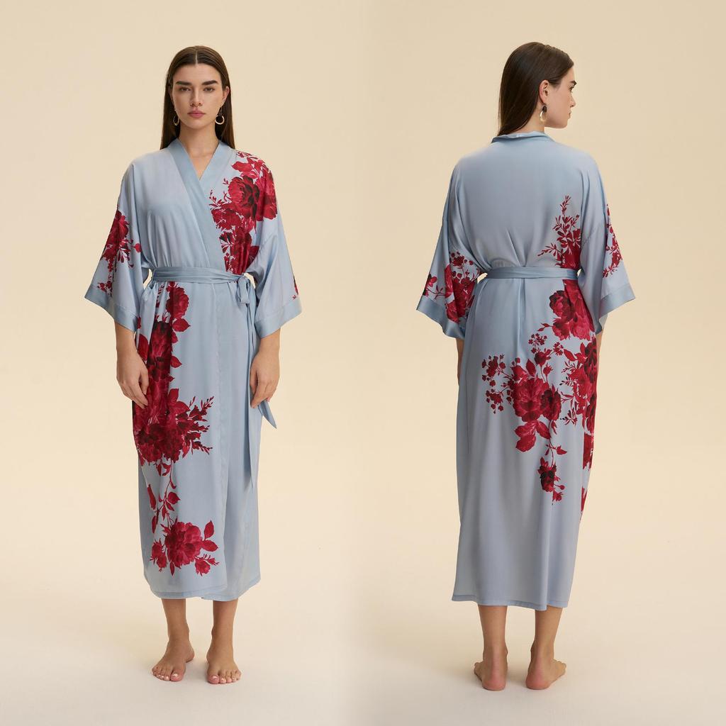 Yaoting Satin Plus Size Women's Long Sleeve Pajamas and Bathrobe Set - Spring/Fall Collection WP5021