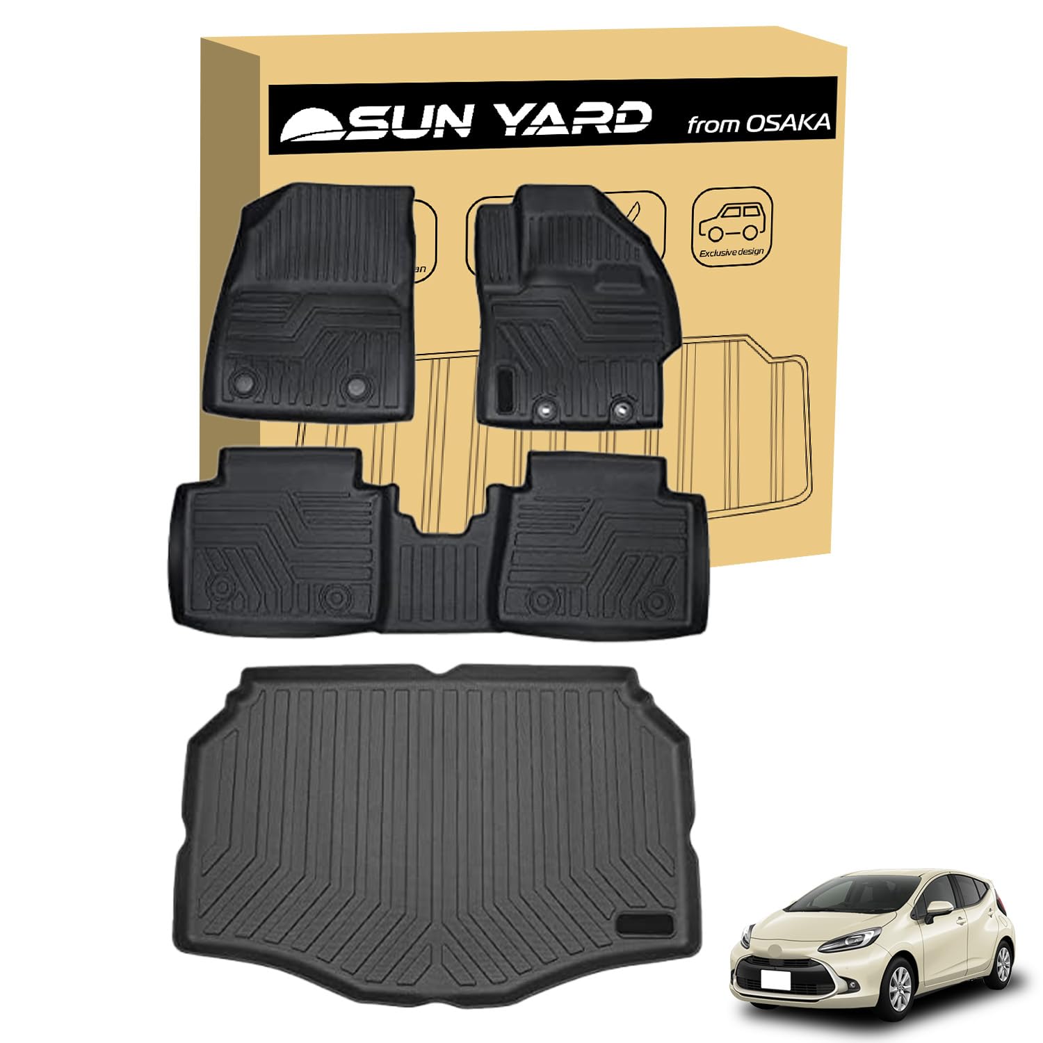 

Совместимые коврики для пола и багажника Toyota Aqua 3D Автомобильные 3D Износостойкие Пятноустойчивые Специально разработанные для ваших простых пользовательских деталей [SunYard] Комплект, Коврики,