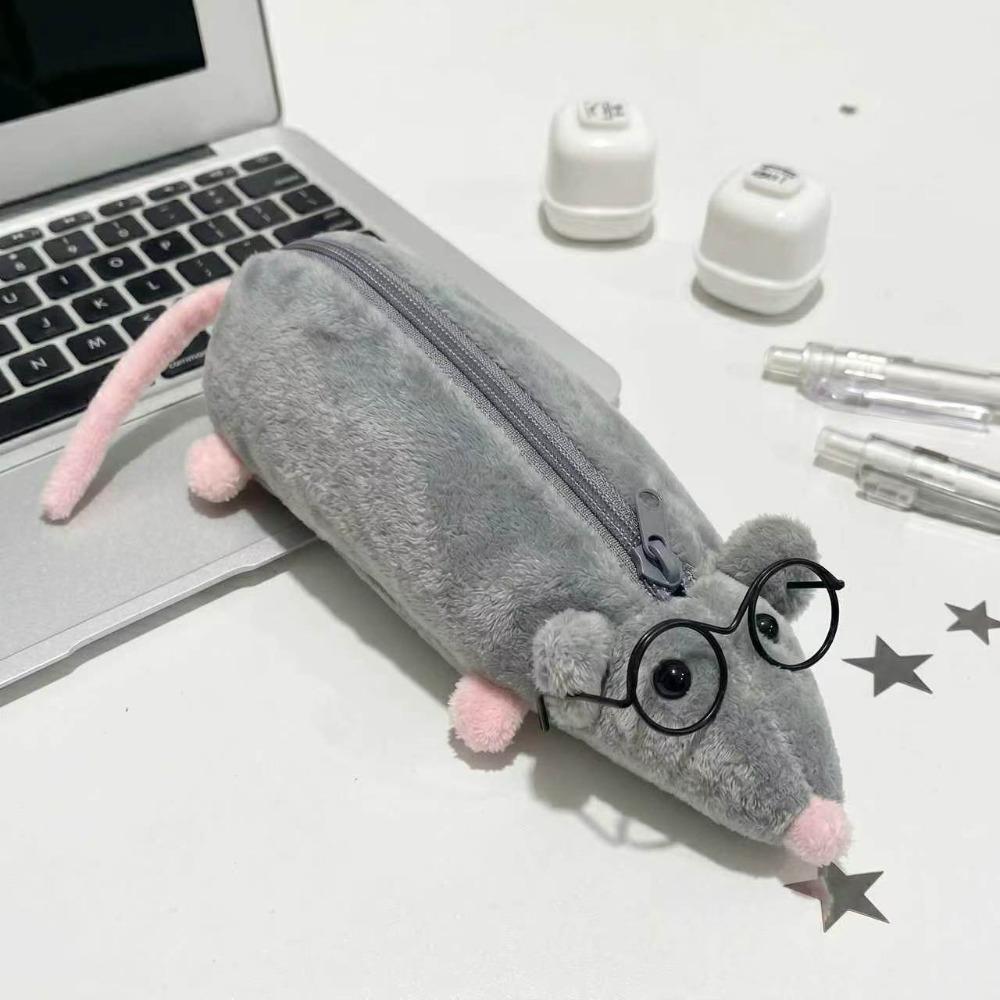 Astuccio Portapenne Peluche a Forma di Topo Grande Capacità Borsa a Fumetti di Topo Borsa per Contenere Cancelleria Contenitore per Trucco